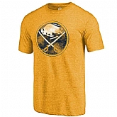 Men's Buffalo Sabres Distressed Team Primary Logo Tri Blend T-Shirt Gold FengYun,baseball caps,new era cap wholesale,wholesale hats
